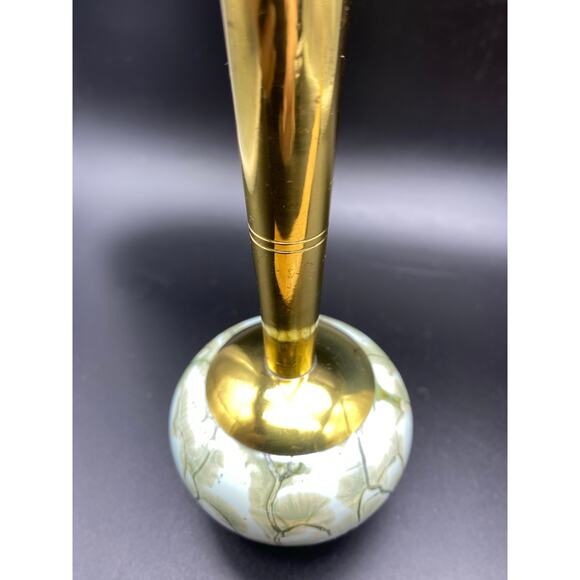 Vintage 1950's‎ Delft Holland Blue Hand Painted Brass & Ceramic Bud Vase 9" - Picture 10 of 10